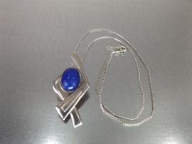 Sterling Silver Necklace and Blue Lapis Pendant

