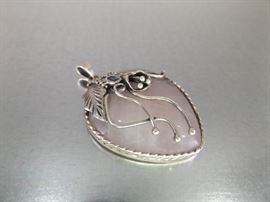 Sterling Silver Rose Quartz Crystal&nbsp;Heart&nbsp;Pendant
