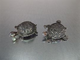 2 Sterling Silver Marcasite Turtle Brooches

