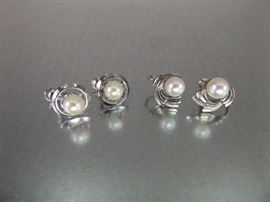 2 Pairs of Screw Back Sterling Silver etc. Pearl Earrings
