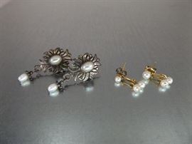 2 Sets of Real Pearl Sterling Silver etc. Earrings
