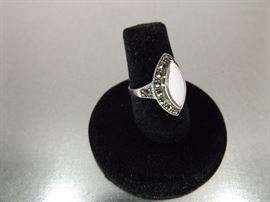 Sterling Silver Size 6 Marcasite Mother of Pearl Ring
