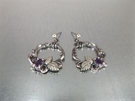 Sterling Silver Amethyst Flower Pierced Earrings
