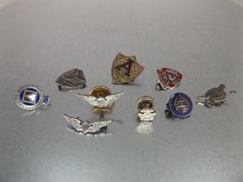 Lot of 9 Vintage Sterling Silver Military, Achievement, etc. Pins
