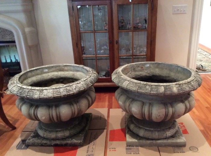 Two monumental garden urns