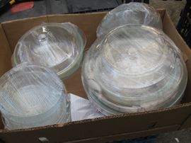 Glass covered dishes, plates