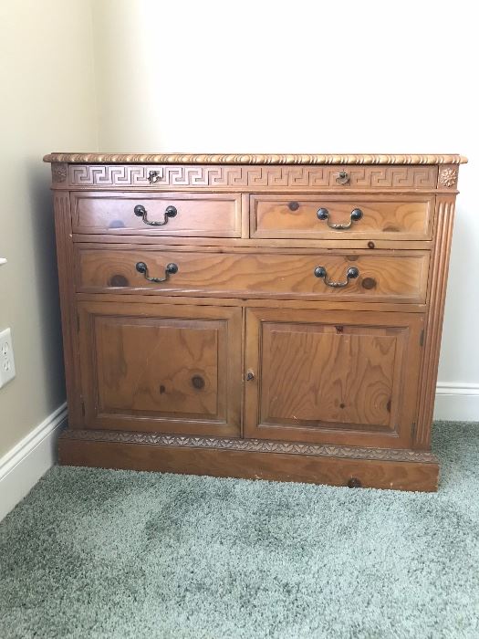 One piece of a dining room suite. Drexel The Pine Group chest. Top drawer pulls out to make a charming bar or tea top. This style of furniture is definitely the rustic chic that is popular.