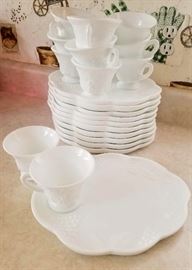 10 Harvest Milk Glass Snack Plate with Cup Set