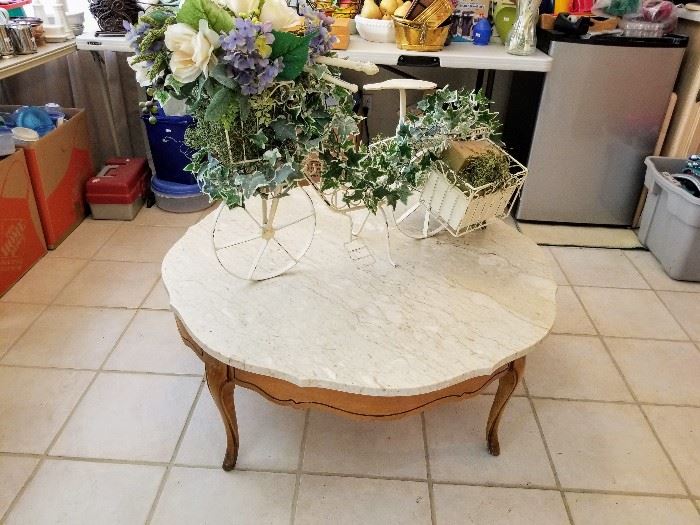 Round Scalloped Portuguese Marble Top Coffee Table
