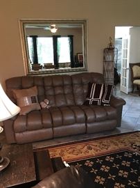 Reclining tufted leather couch - nice beige color 