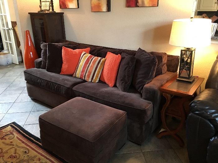 Brown velvet couch & ottoman