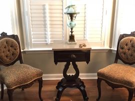 Marble Top Harp Table & Matching Antique Chairs