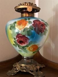 Antique Handpainted Hurricane Lamp