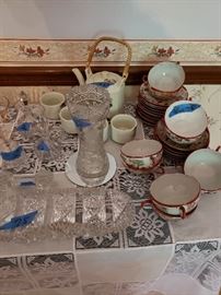 More cut glass and Oriental teacups and saucers