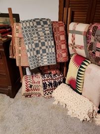 Overshot quilts, pieced quilts and crocheted bed covers