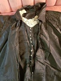 Mourning dress trimmed with hand made lace