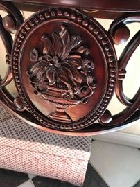 #10 black marble top mahogany base entry table 48x18x32 $200.00