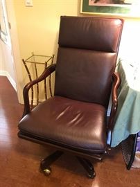 #37 brown leather executive chair w arm $175.00