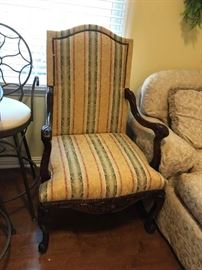 #41 yellow stripe arm chair w/ Queen Anne legs $200.00
