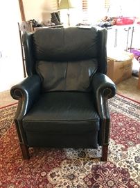 Blue leather recliner