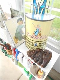Dutch Girl promotional lamp and vintage baseball glove