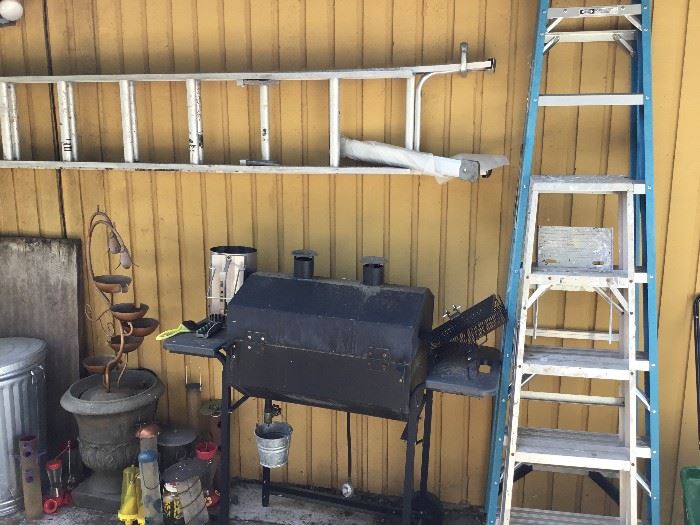 Fountain, Bird Feeders, BBQ Smoker, Ladders (Extension, Werner 8 Ft, and 6' Aluminum)