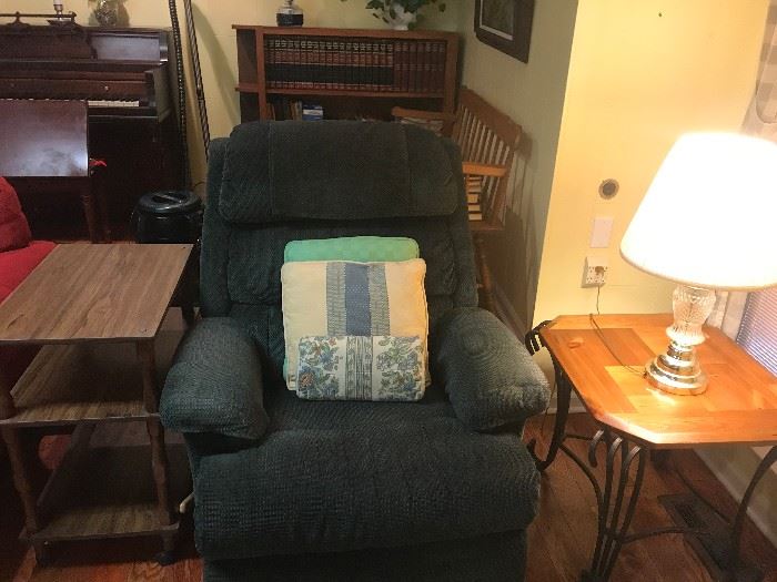 Dark Turquoise Recliner and Side Tables