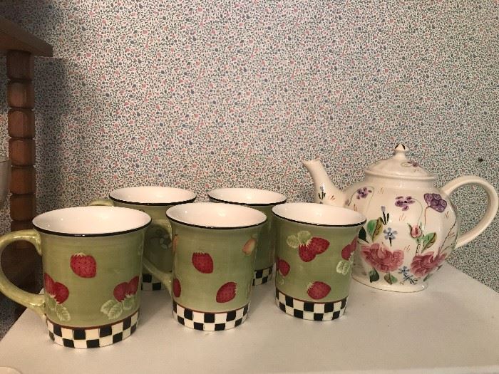 Tea Pot and Fruit Coffee Cups