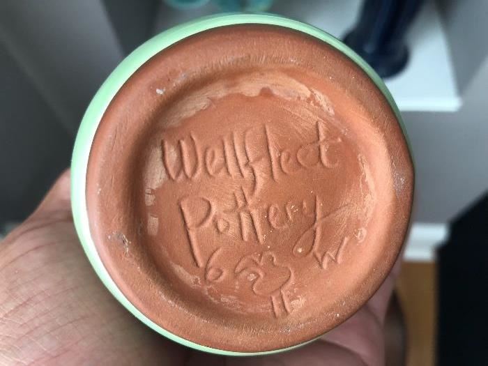 Cute 5” green Wellfleet Pottery bud vase
