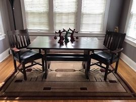 Stickley Keyhole Trestle dining table. 62”L x 36”W x 29 1/2”H