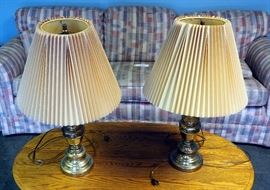 Oval Coffee Table, 17"H x 46"W x 28"D, Brass Style Lamps Qty 2, 27'H