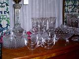 Candlewick dessert plates, cups & saucers, Fostoria "American" 3-Toed bowl