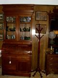 Walnut cylinder bookcase, vintage hall tree, chest