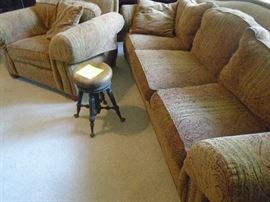 Ethan Allen couch and chair , and there is the Vintage Piano Stool.