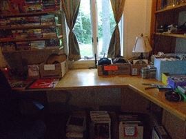 records, vhs tapes , magazine holders.