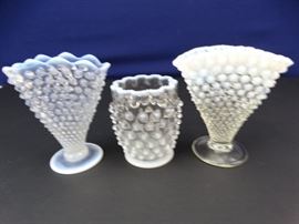 Opalescent Hobnail Vases (3)