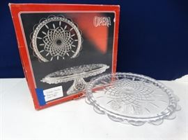 Vintage Crystal Pedestal Cake Stand with Box