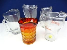 5 Assorted Pitchers Incl. Coke  Amber Tea