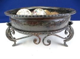 Metal Footed Bowl w Candle Decor