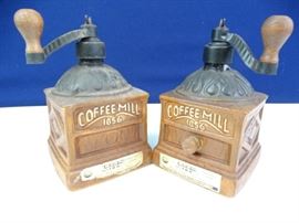 Pair of Coffee Grinder Style Beam Decanters