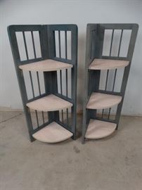 2 BlueWhite Wood Folding Corner Shelves