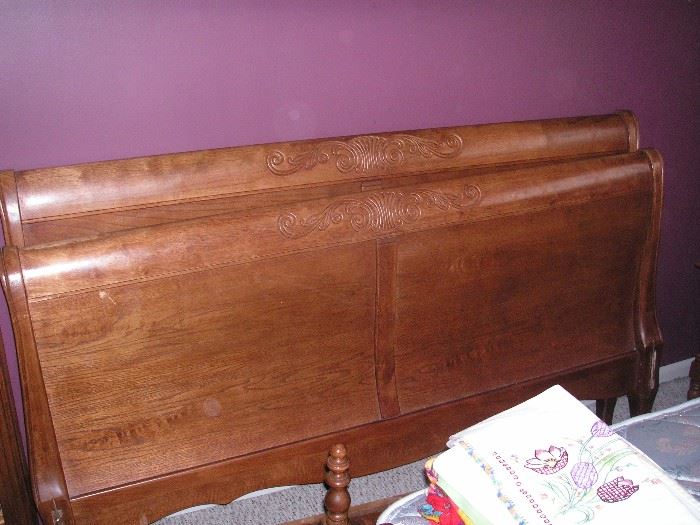 Oak queen size sleigh bed frame -complete