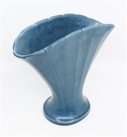 Rookwood Matte Blue Ribbed Fan Vase c. 1928 - 2935