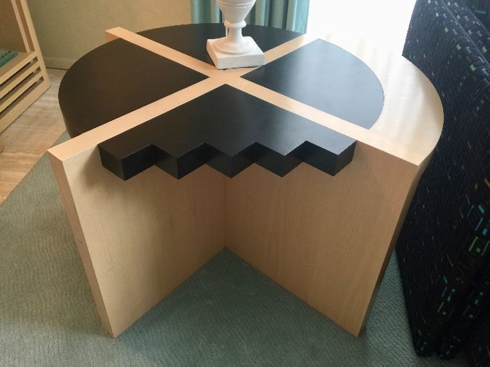 7. Blonde Wood & Black Laminate Modern Geometric Side Table (36'' x 23'')
