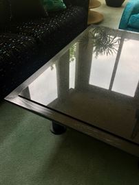 5. Black Stained and Granite Inset Double X Base Coffee Table (60'' x 48'')