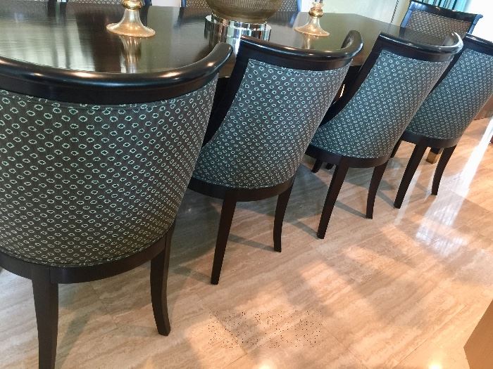 9. 10 Ebony Wood Upholstery Dining Chairs (22'' x 24'' x 36'')