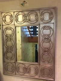 49. Modern Painted Burnished Silver Carved Mirror (36'' x 45'')