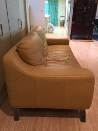 127. Yellow Leather Sofa (80'' x 37'' x 31'')