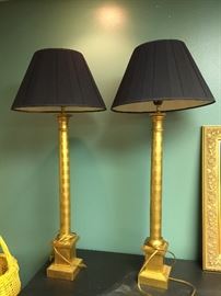 75. Pair of Gold Pillar Lamps (39'')