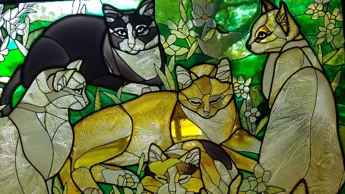 Cats stain glass panel